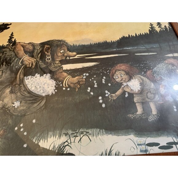 Vintage Rolf Lidberg Troll Art ‘Night On The Marsh/Cotton Grass” Print Framed - Picture 7 of 11
